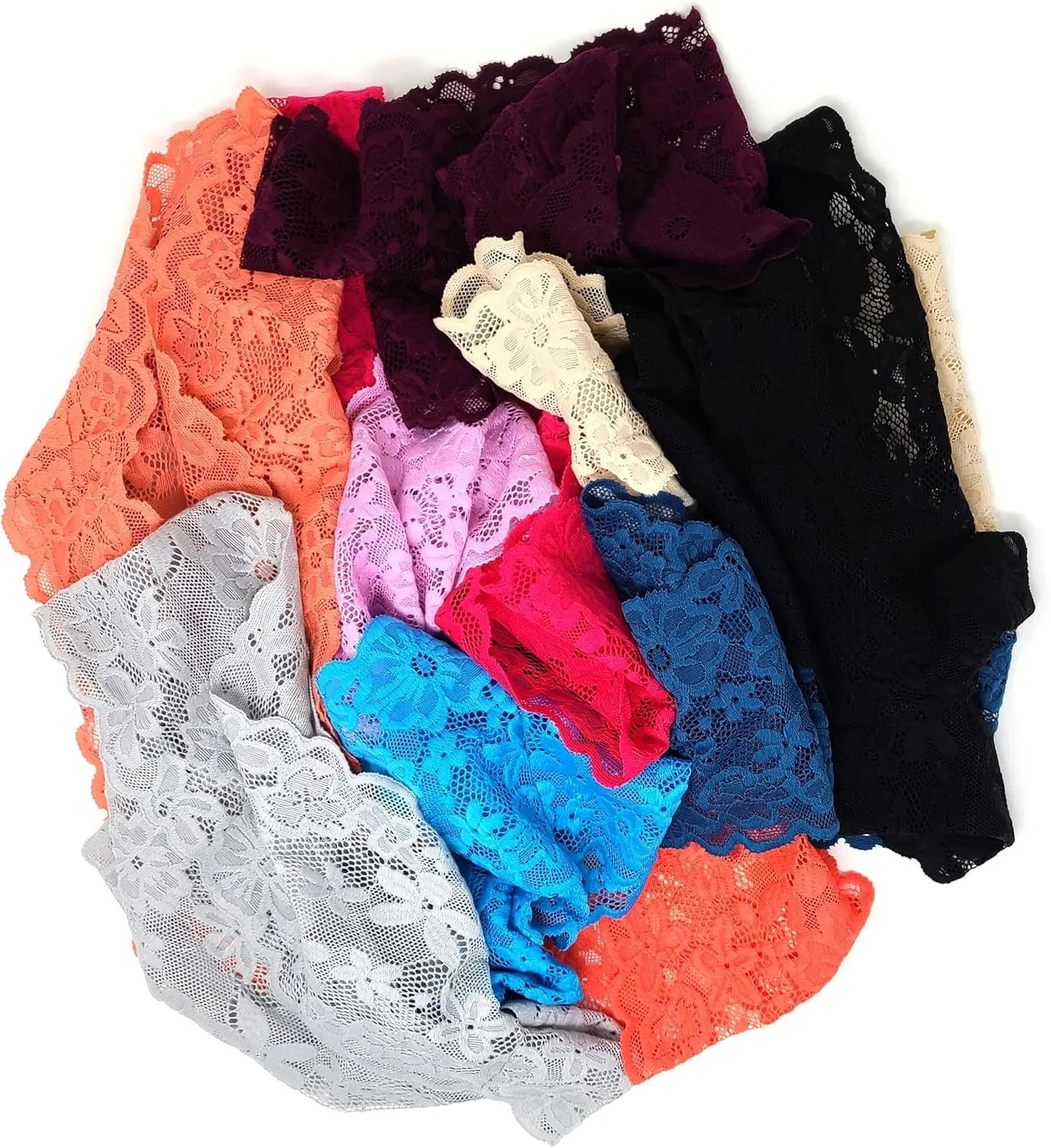 Sexy Basics Women's 10 Pack Lace Hipster Panties | Ultra Soft & Stretchy Hallowed Out Lace Seamless Panties
