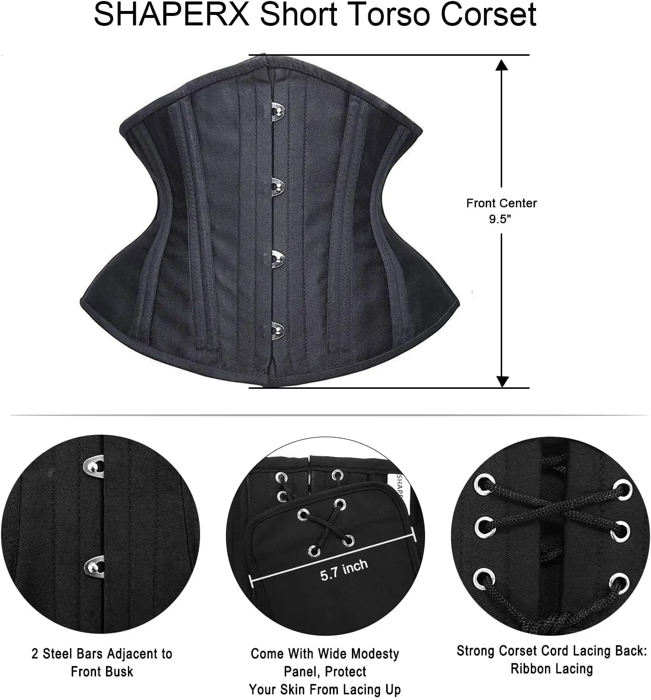 SHAPERX Women's Heavy Duty Corset Double Steel Boned Waist Trainer Corsets Underbust Body Shaper