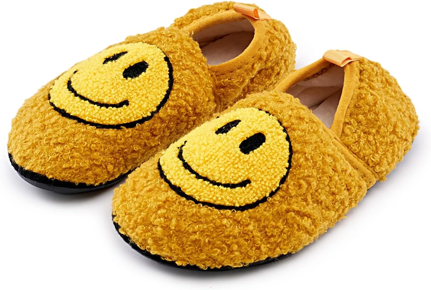 sharllen Smile Face Slippers Kids Girls Boys Plush Cute Warm Soft Happy Face Socks Slippers Shoes Fuzzy Cozy Non-Slip Toddler Slide Slippers for Little Big Kids Winter Indoor Outdoor
