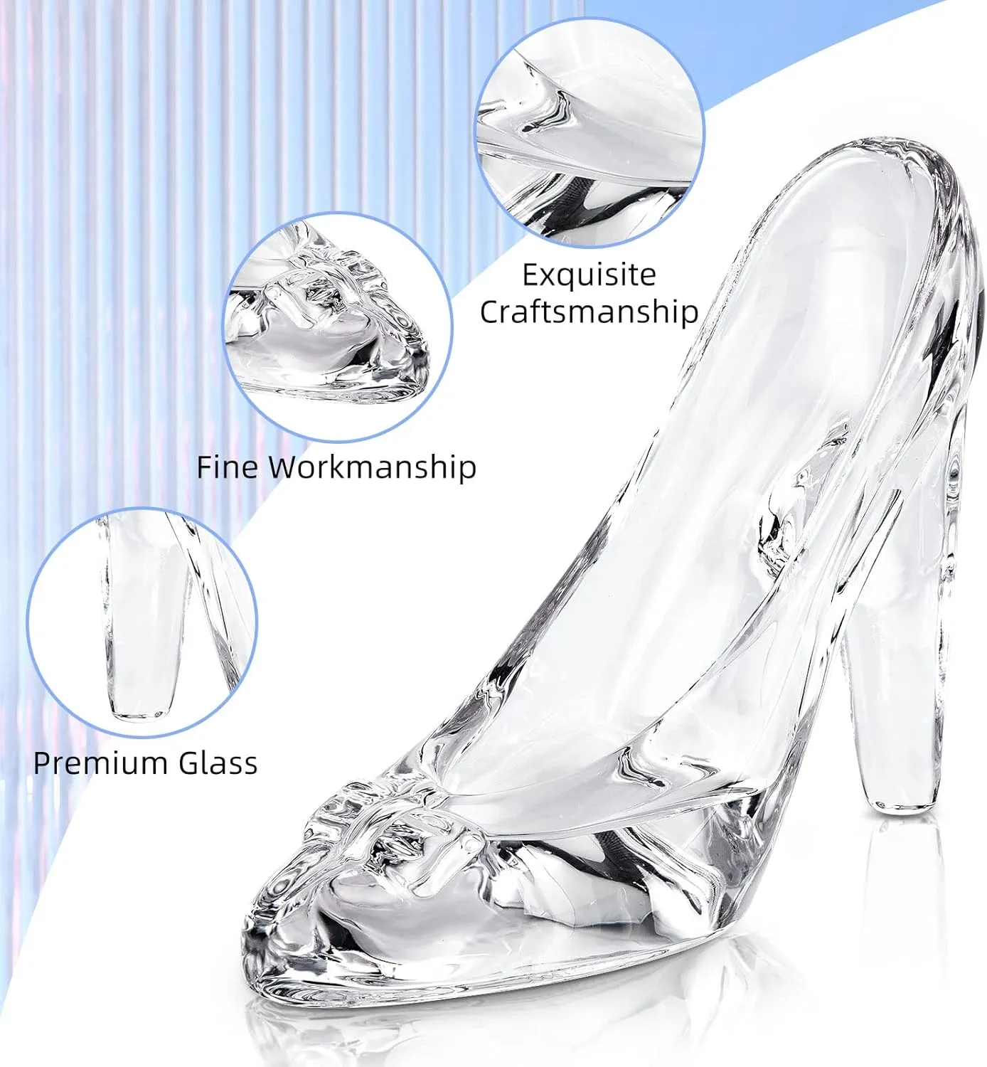 SHOWLOUE Cinderella Shoe Decor, Crystal High Heels Shoes Ornaments Glass Slipper Decoration Gift for Wedding Birthday Halloween Christmas Party, Transparent
