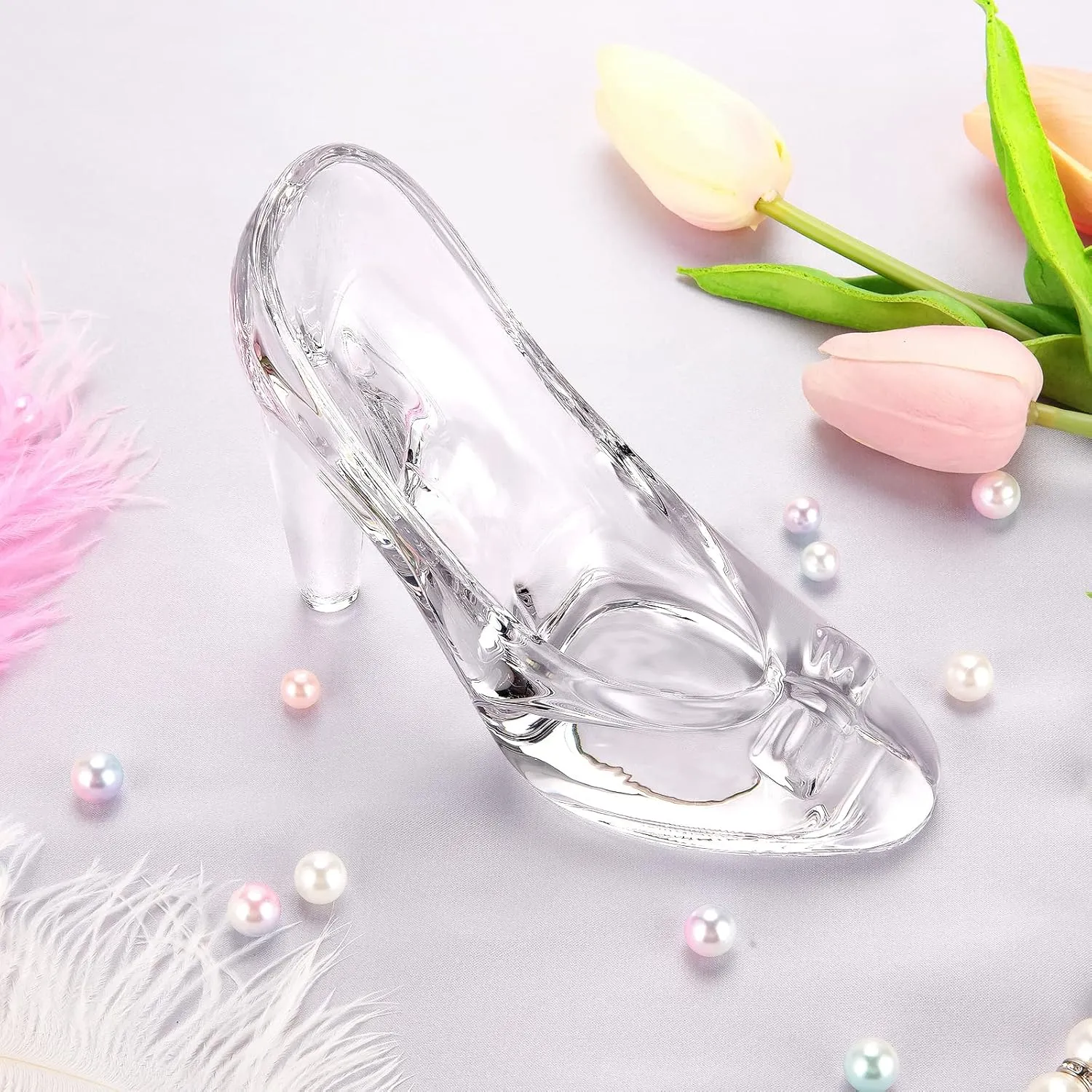 SHOWLOUE Cinderella Shoe Decor, Crystal High Heels Shoes Ornaments Glass Slipper Decoration Gift for Wedding Birthday Halloween Christmas Party, Transparent