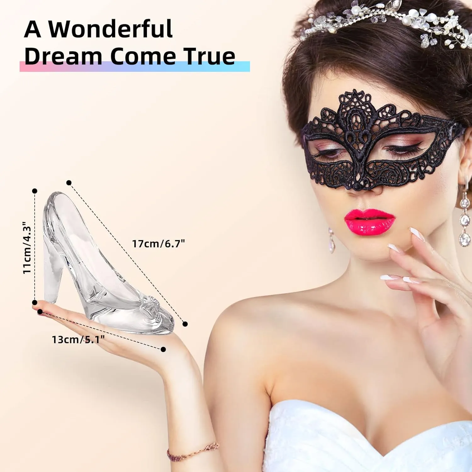 SHOWLOUE Cinderella Shoe Decor, Crystal High Heels Shoes Ornaments Glass Slipper Decoration Gift for Wedding Birthday Halloween Christmas Party, Transparent