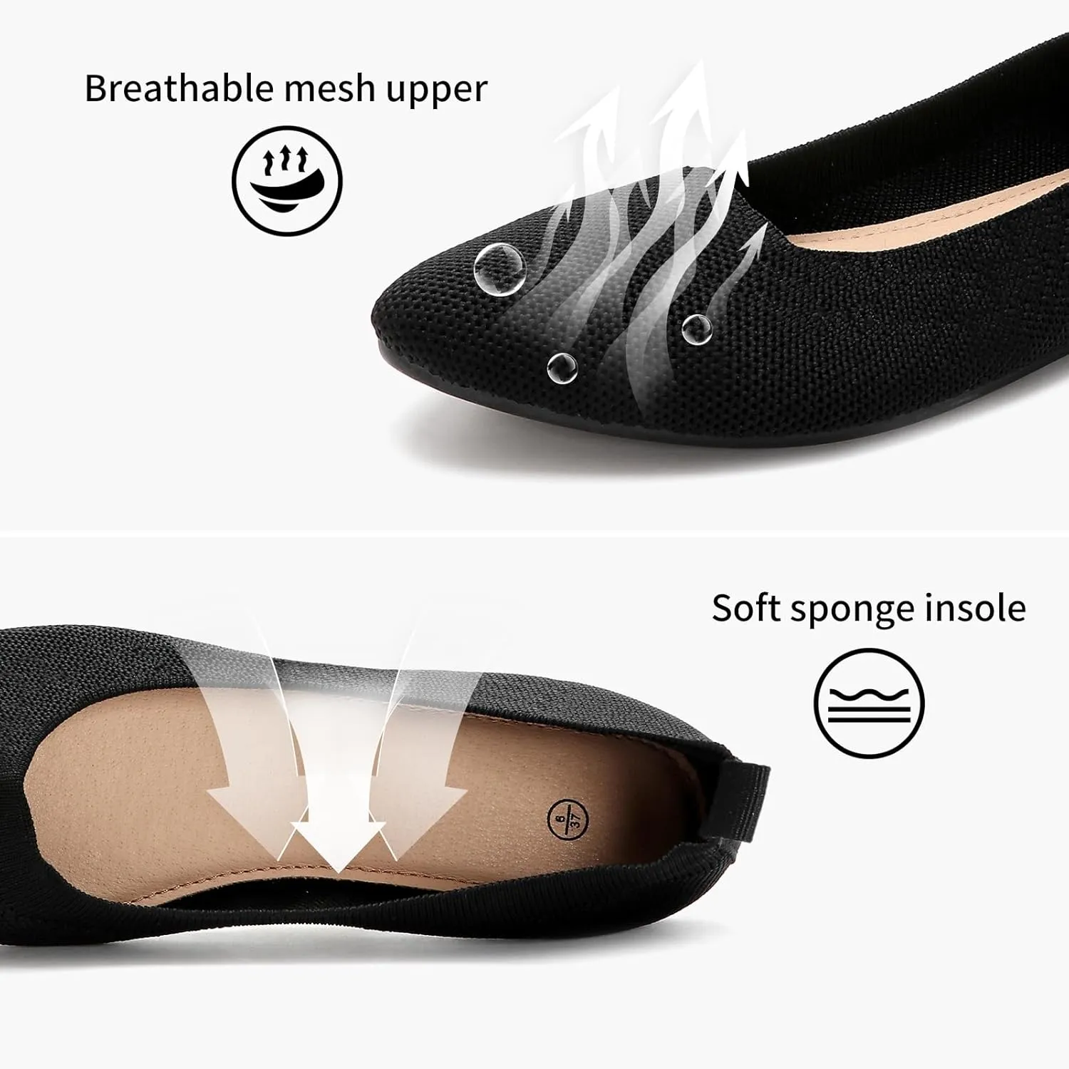 Shupua Women's Flats Shoes Pointed Toe Flats Comfortable Slip on Shoes Flat Dress Shoes Black Ballet Flats for Women