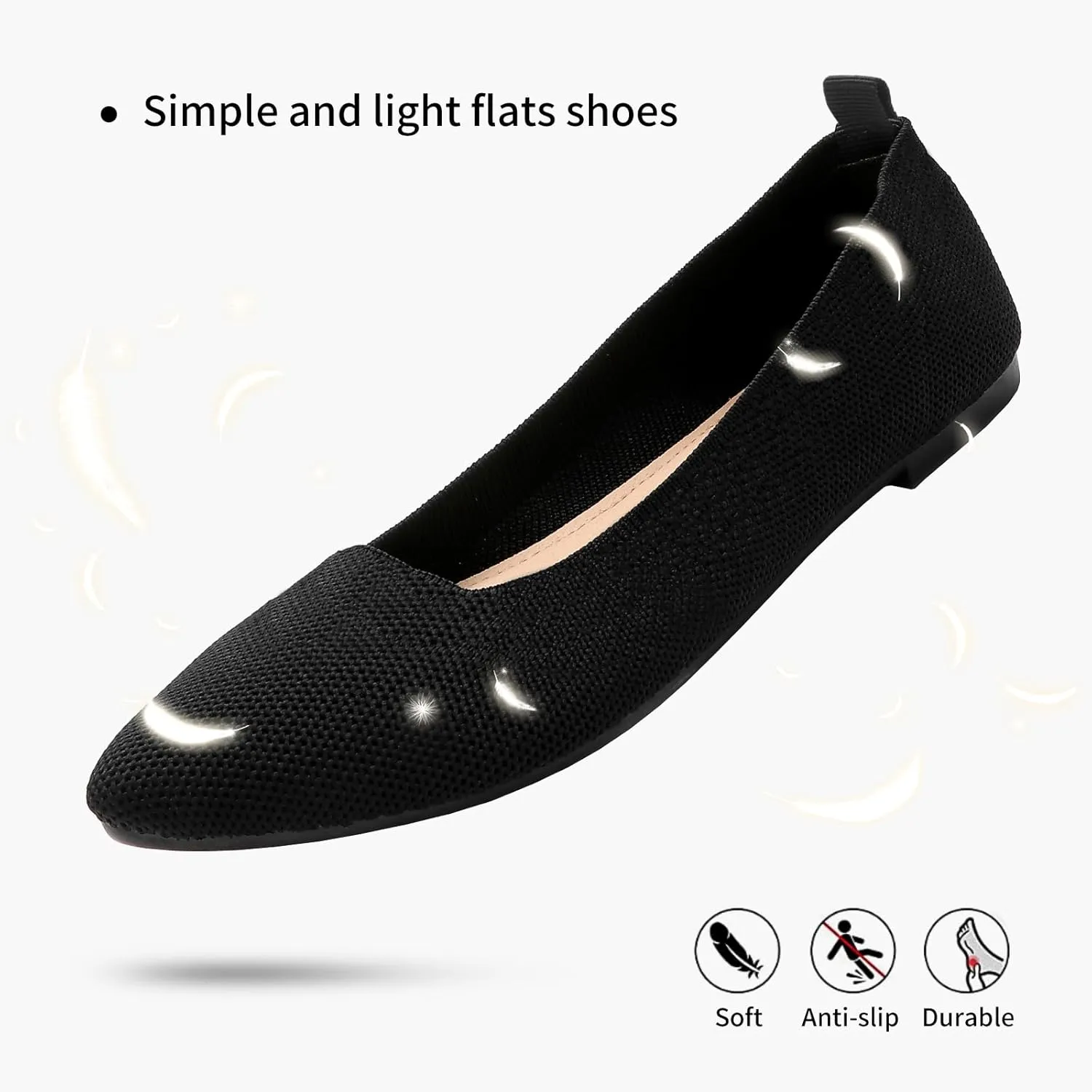 Shupua Women's Flats Shoes Pointed Toe Flats Comfortable Slip on Shoes Flat Dress Shoes Black Ballet Flats for Women