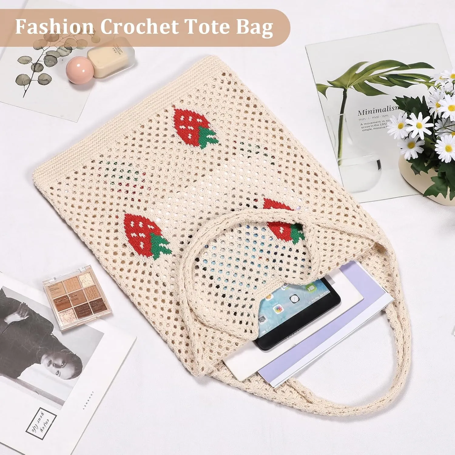 Sightor Crochet Tote Bag, Mesh Beach Bag Knit Summer Hobo Bag Vacation Boho Tote Bag for Women