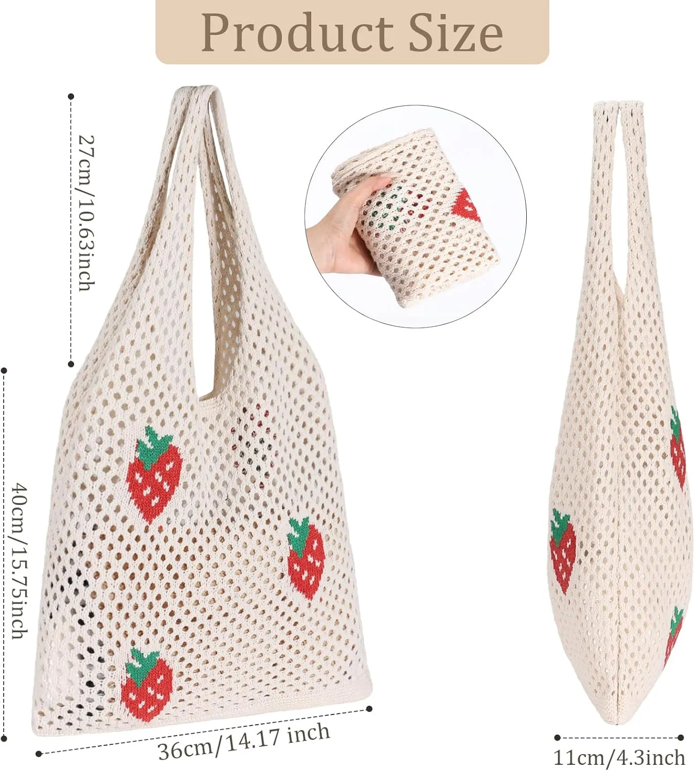 Sightor Crochet Tote Bag, Mesh Beach Bag Knit Summer Hobo Bag Vacation Boho Tote Bag for Women