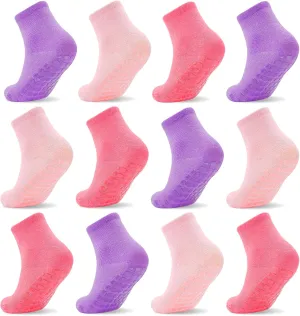 SkiBeaut Toddlers Socks Kids Grip Boy Girl Non Slip Skid Sticky Grippers 12 Pack Kid Slipper Toddler Socks Age 1-7