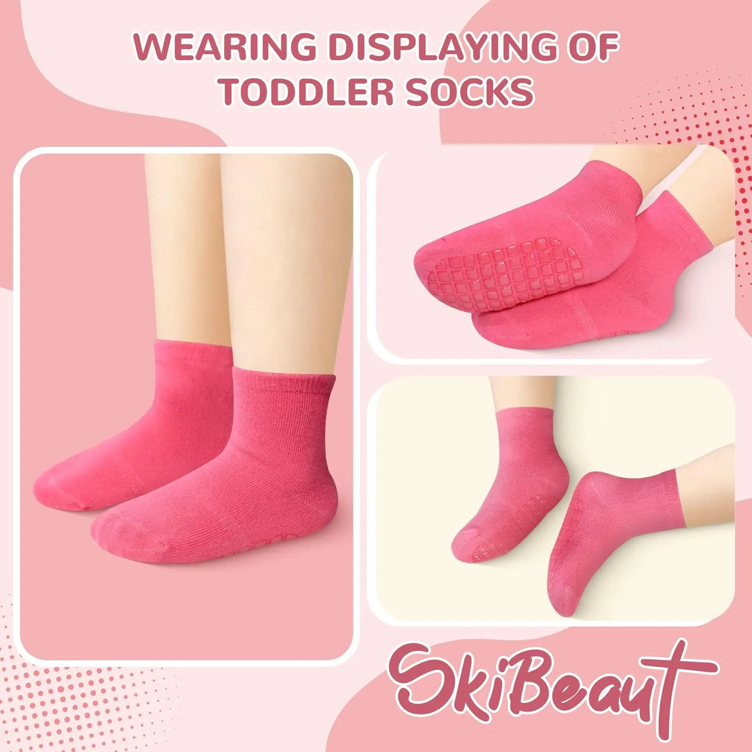 SkiBeaut Toddlers Socks Kids Grip Boy Girl Non Slip Skid Sticky Grippers 12 Pack Kid Slipper Toddler Socks Age 1-7