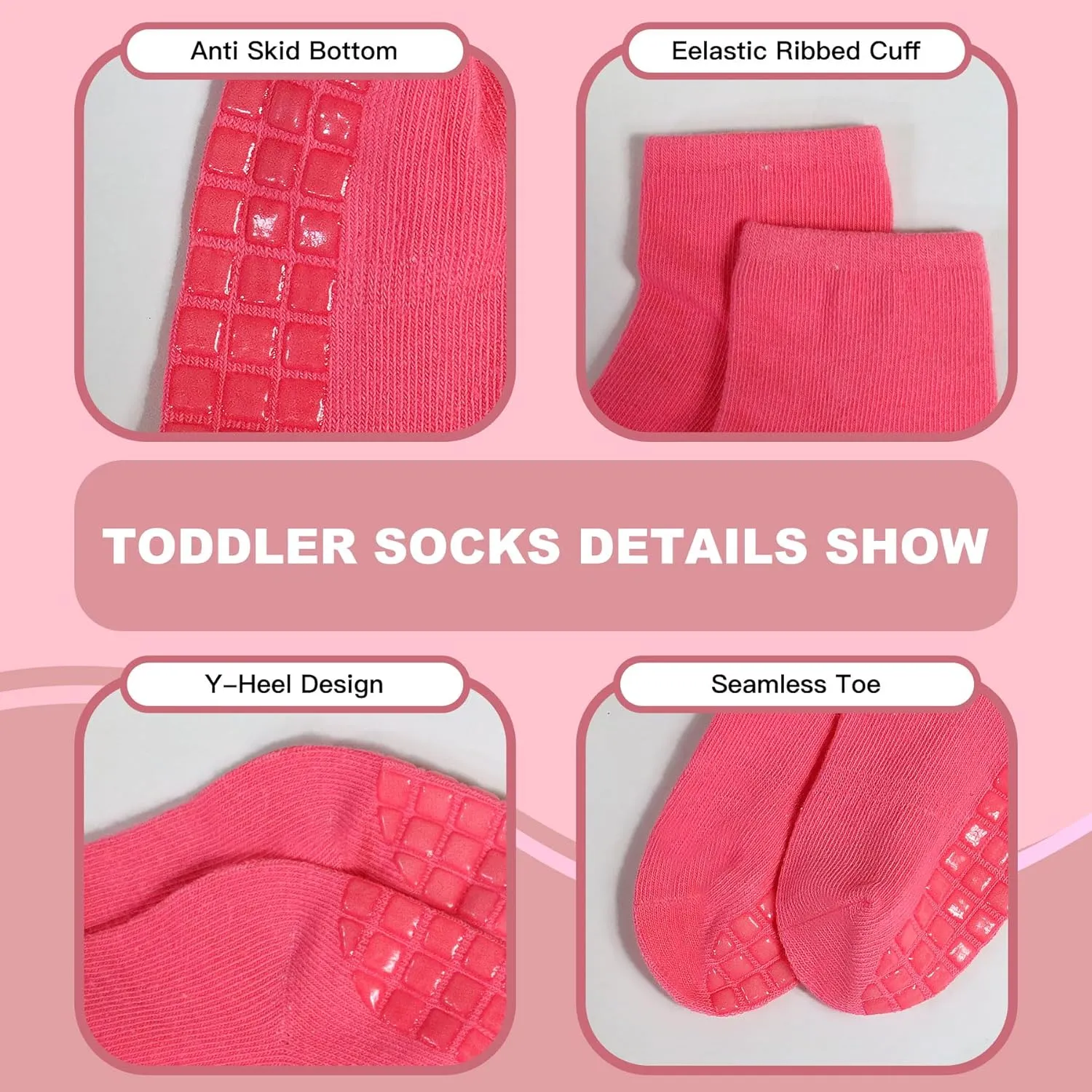 SkiBeaut Toddlers Socks Kids Grip Boy Girl Non Slip Skid Sticky Grippers 12 Pack Kid Slipper Toddler Socks Age 1-7