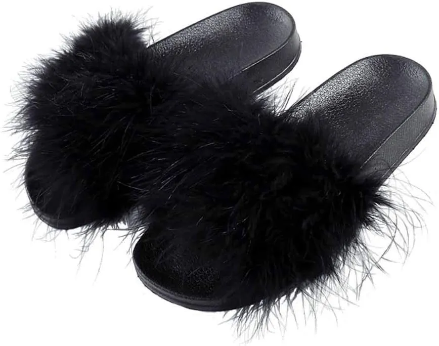 Sliders for Women, Women Slippers Comfortable Soft Winter Warm Home Slipper Fashion Faux Flops Shoes Fluffy Woman for Indoor Outdoor Fashion Sandals