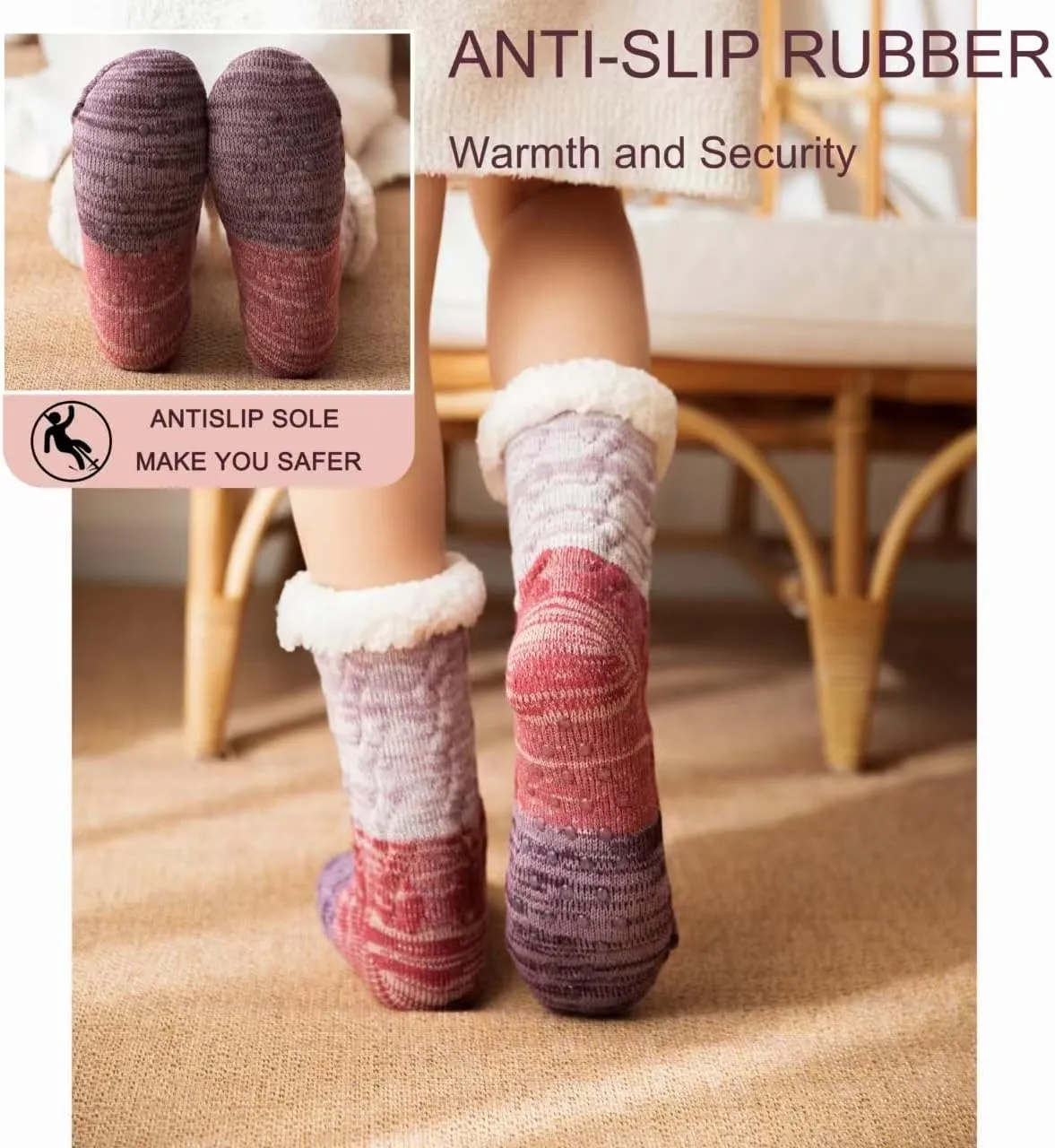 Slipper Socks for Women with Gripper - Cozy Soft Thick Fuzzy Non Slip Indoor Home Grips Socks - Winter Non Slip Thick Fuzzy Socks
