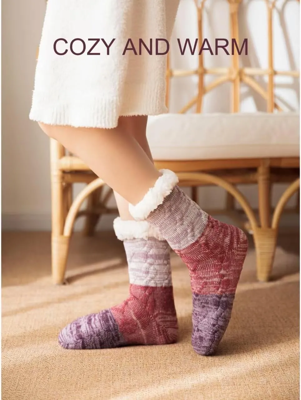 Slipper Socks for Women with Gripper - Cozy Soft Thick Fuzzy Non Slip Indoor Home Grips Socks - Winter Non Slip Thick Fuzzy Socks