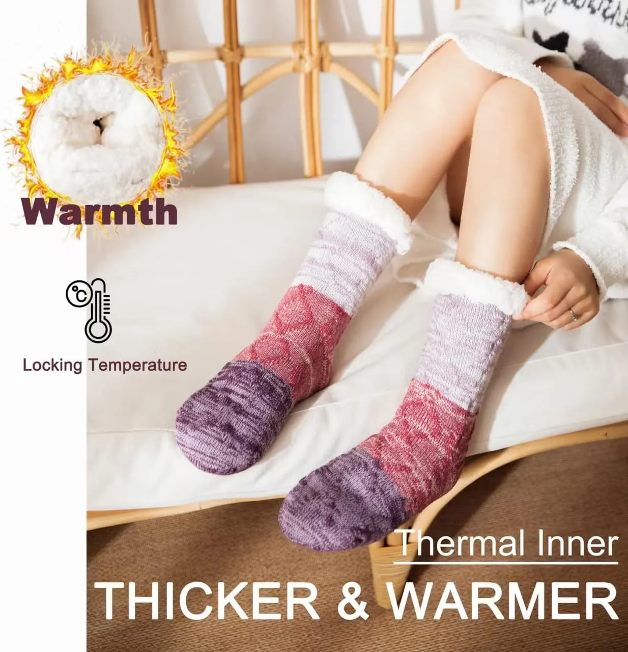 Slipper Socks for Women with Gripper - Cozy Soft Thick Fuzzy Non Slip Indoor Home Grips Socks - Winter Non Slip Thick Fuzzy Socks