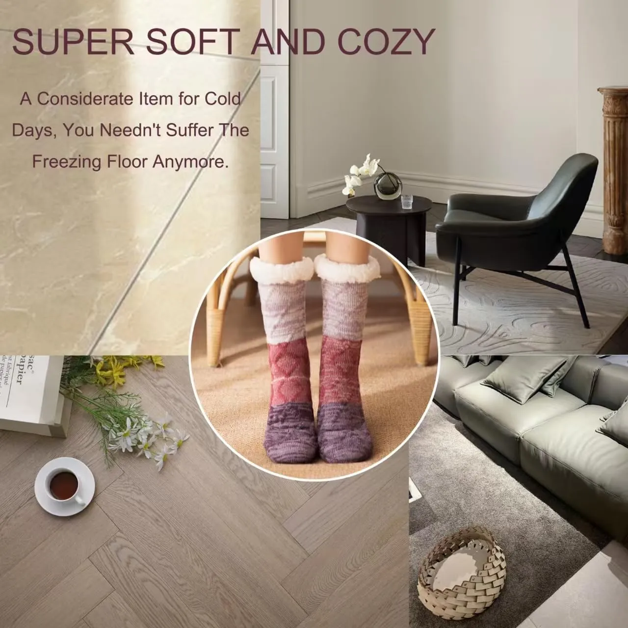 Slipper Socks for Women with Gripper - Cozy Soft Thick Fuzzy Non Slip Indoor Home Grips Socks - Winter Non Slip Thick Fuzzy Socks