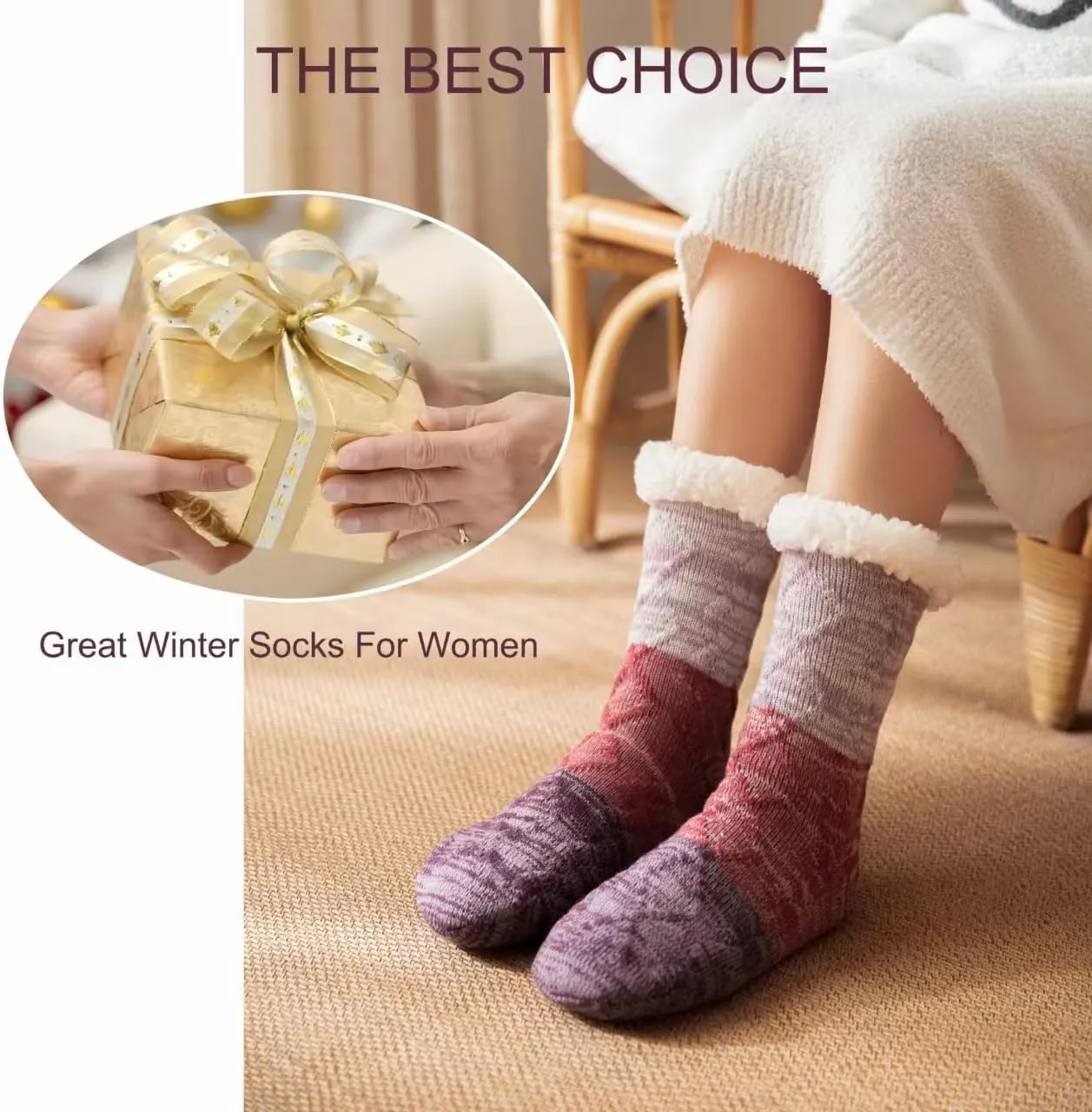 Slipper Socks for Women with Gripper - Cozy Soft Thick Fuzzy Non Slip Indoor Home Grips Socks - Winter Non Slip Thick Fuzzy Socks