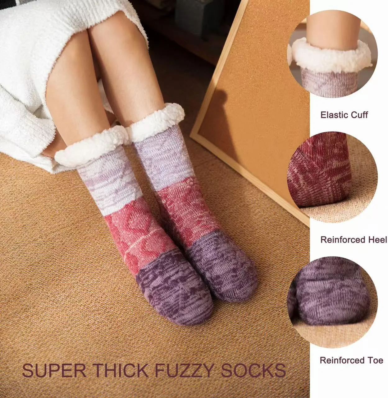 Slipper Socks for Women with Gripper - Cozy Soft Thick Fuzzy Non Slip Indoor Home Grips Socks - Winter Non Slip Thick Fuzzy Socks