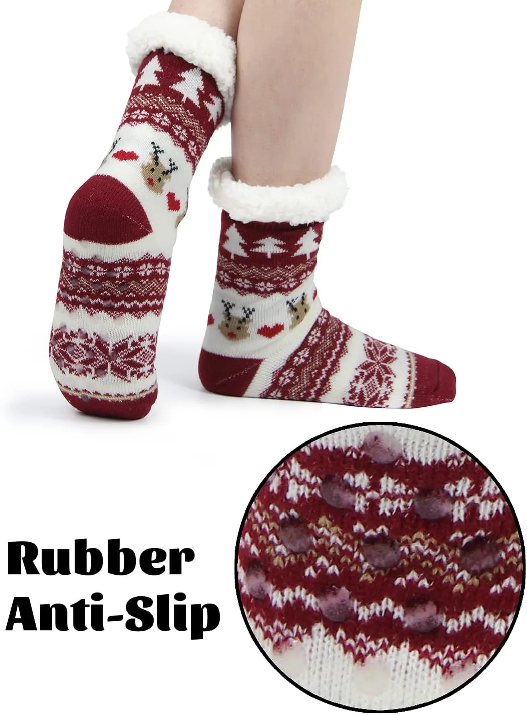 Slipper Socks for Women with Gripper - Winter Non Slip Thick Fuzzy Socks - Warm Cozy Christmas Gift