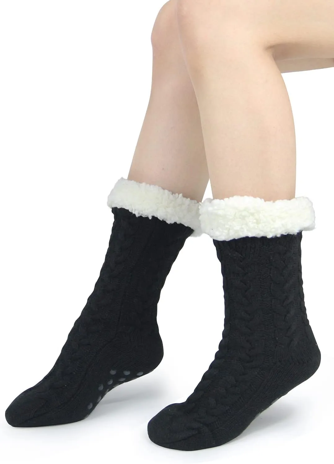 Slipper Socks for Women with Gripper - Winter Non Slip Thick Fuzzy Socks - Warm Cozy Christmas Gift