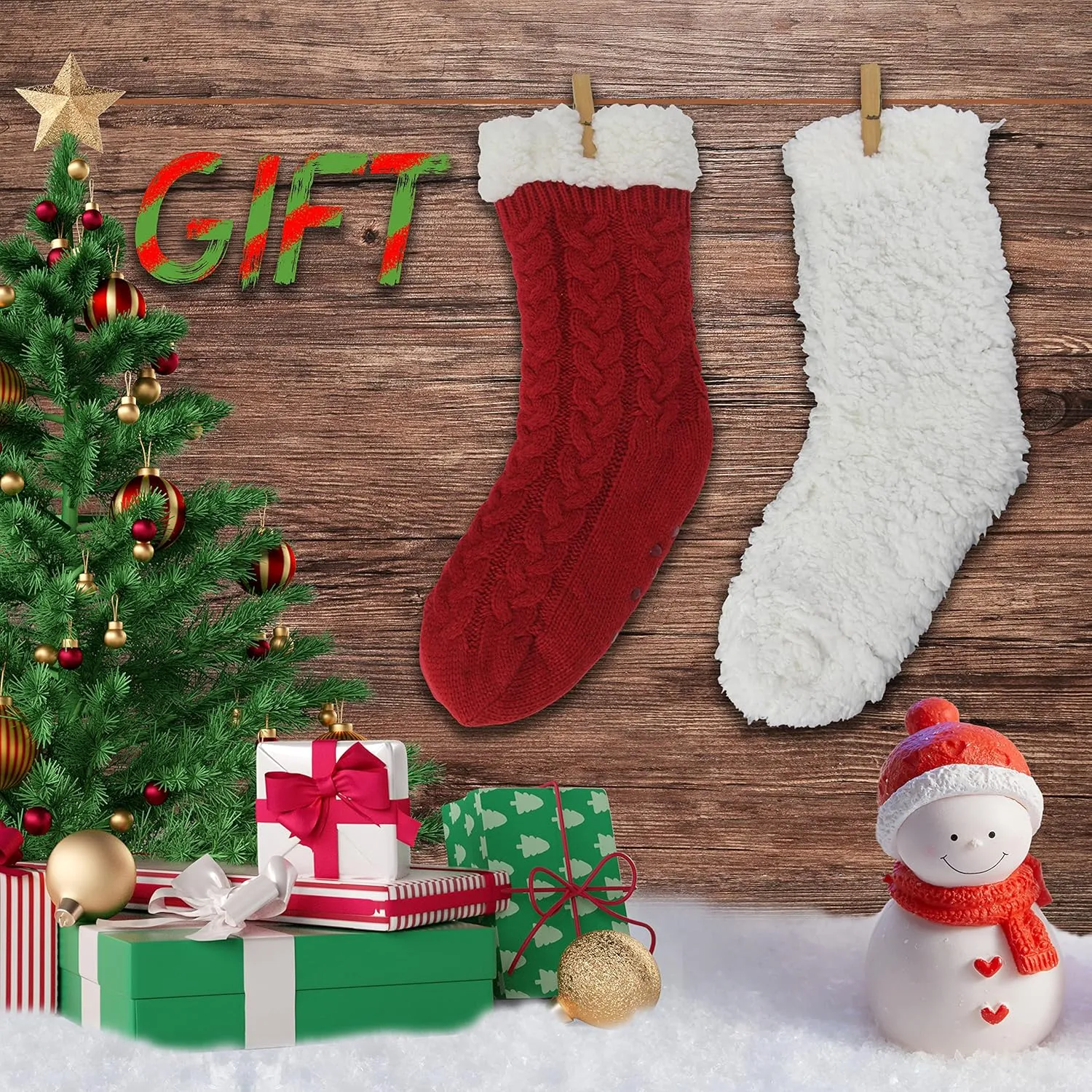 Slipper Socks for Women with Gripper - Winter Non Slip Thick Fuzzy Socks - Warm Cozy Christmas Gift