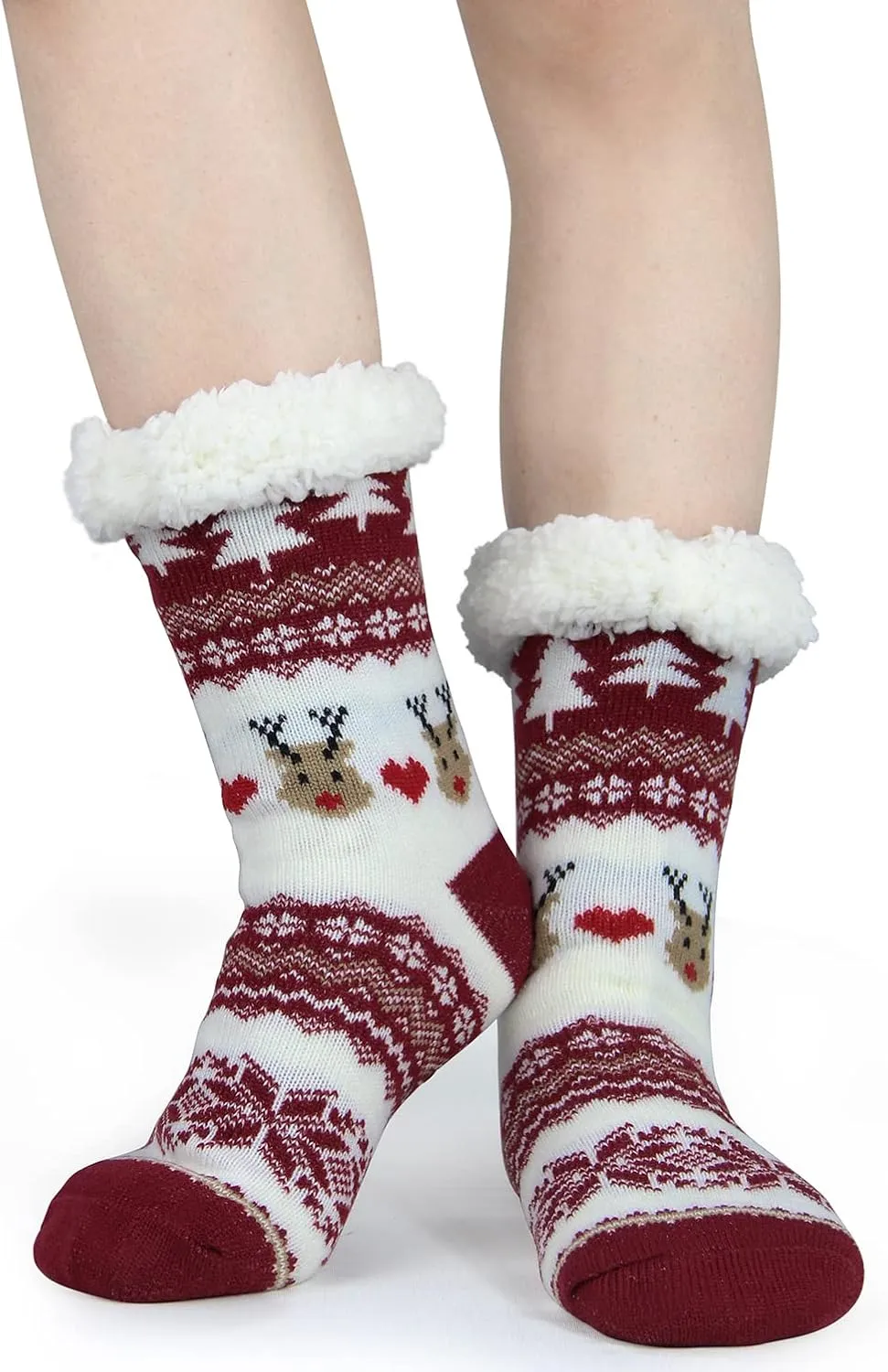 Slipper Socks for Women with Gripper - Winter Non Slip Thick Fuzzy Socks - Warm Cozy Christmas Gift