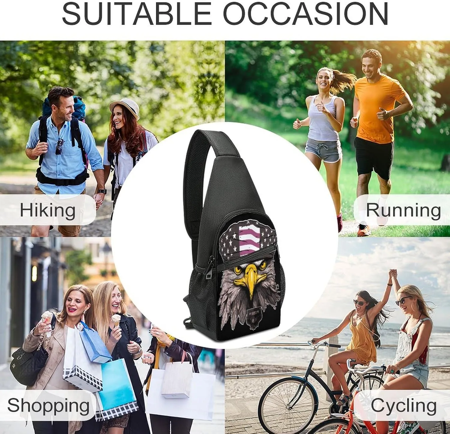 Small Sling Chest Bag Crossbody Bag for Men Women,Cool Eagle Lightweight Gym Daypack for Travel Cycling Hiking