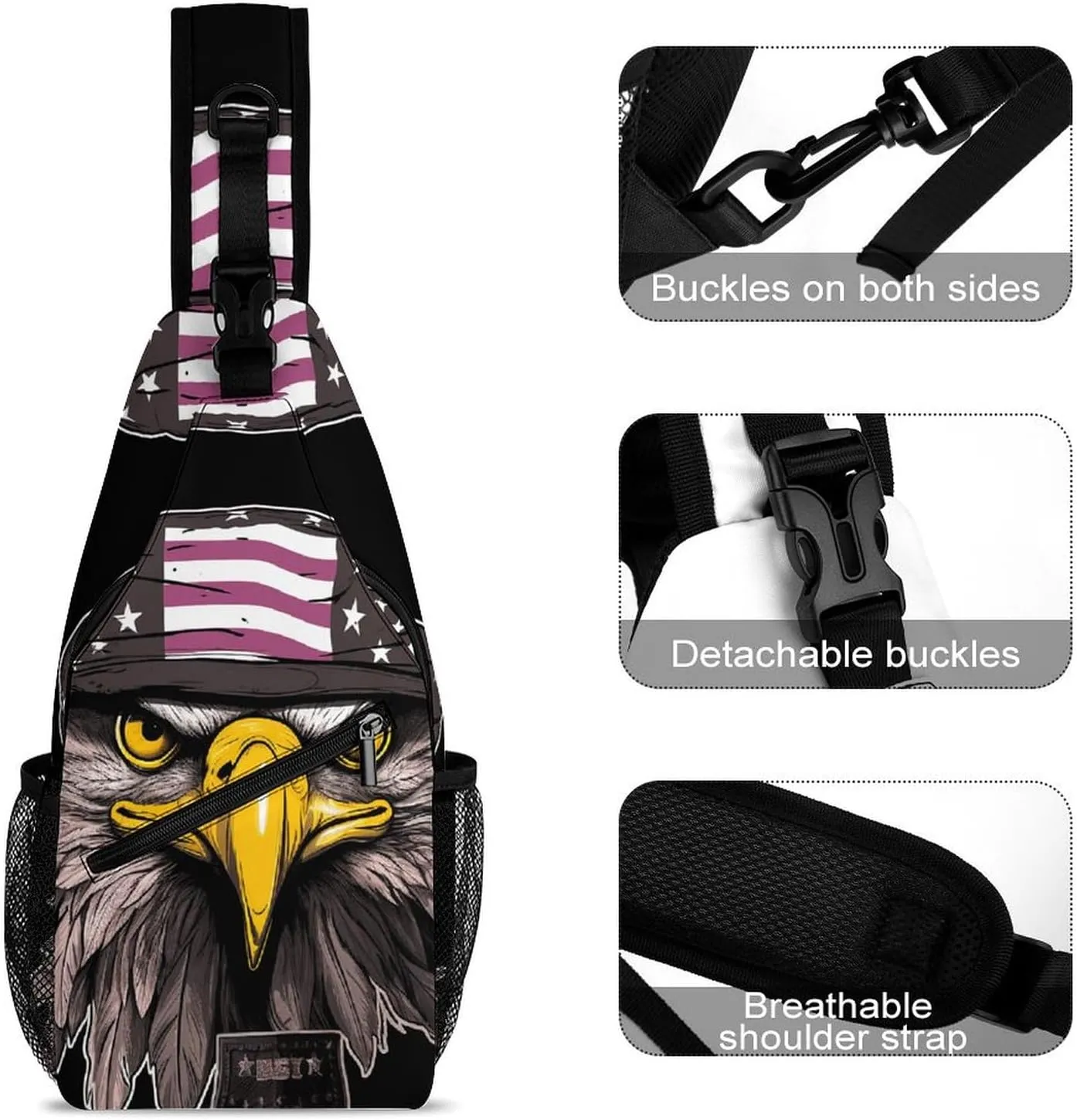 Small Sling Chest Bag Crossbody Bag for Men Women,Cool Eagle Lightweight Gym Daypack for Travel Cycling Hiking