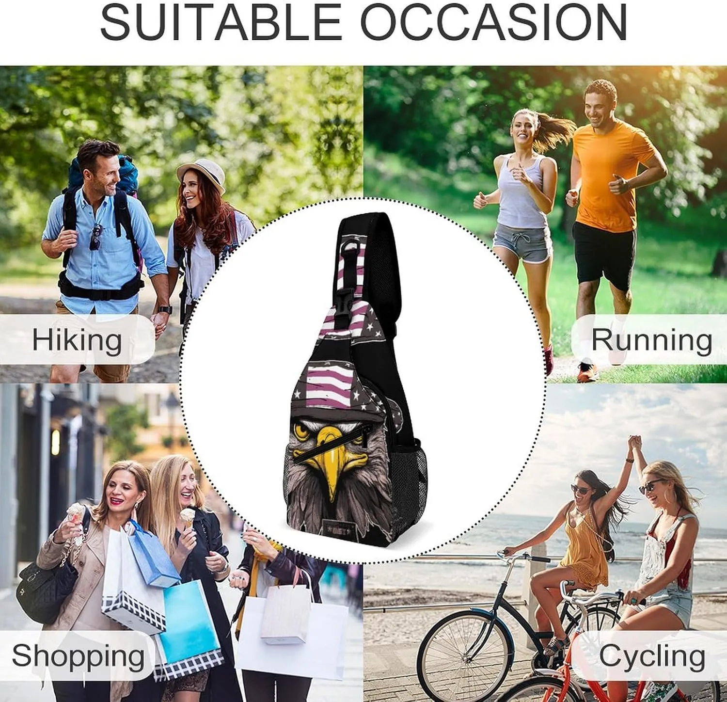 Small Sling Chest Bag Crossbody Bag for Men Women,Cool Eagle Lightweight Gym Daypack for Travel Cycling Hiking
