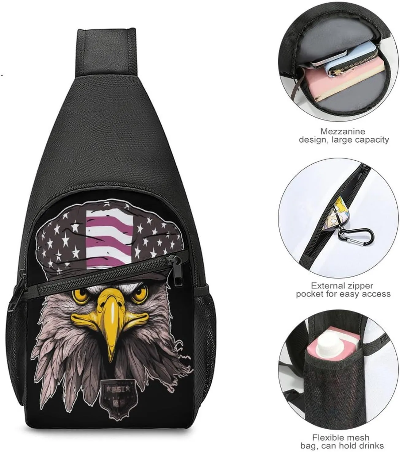 Small Sling Chest Bag Crossbody Bag for Men Women,Cool Eagle Lightweight Gym Daypack for Travel Cycling Hiking