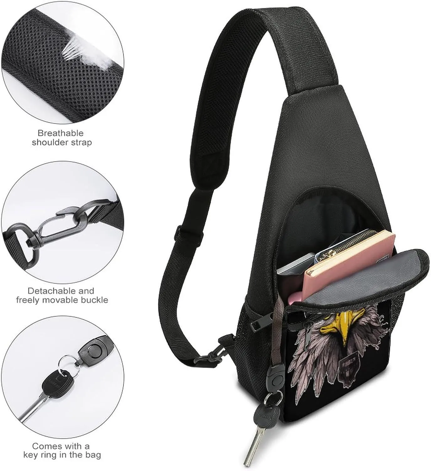 Small Sling Chest Bag Crossbody Bag for Men Women,Cool Eagle Lightweight Gym Daypack for Travel Cycling Hiking
