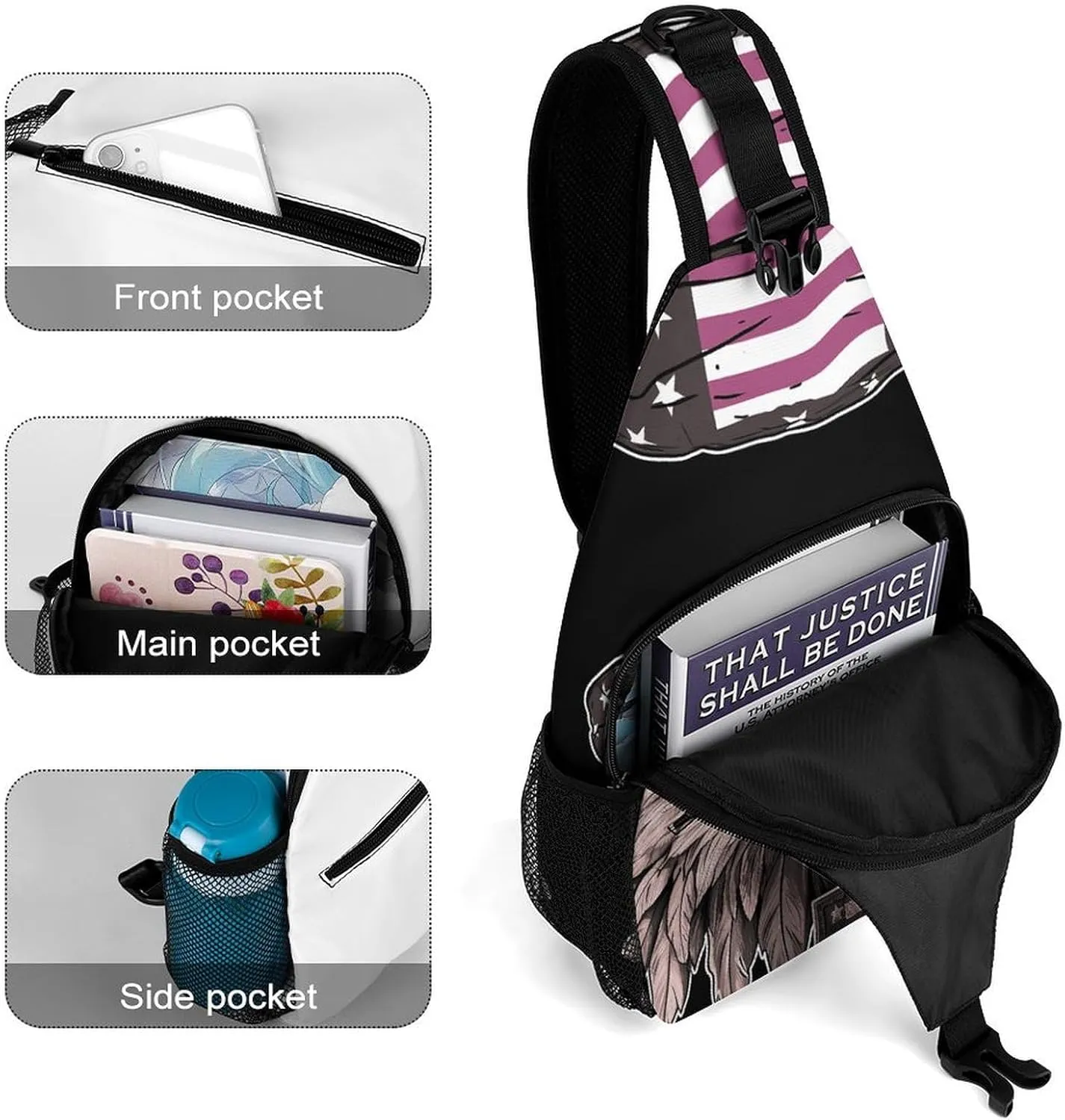 Small Sling Chest Bag Crossbody Bag for Men Women,Cool Eagle Lightweight Gym Daypack for Travel Cycling Hiking