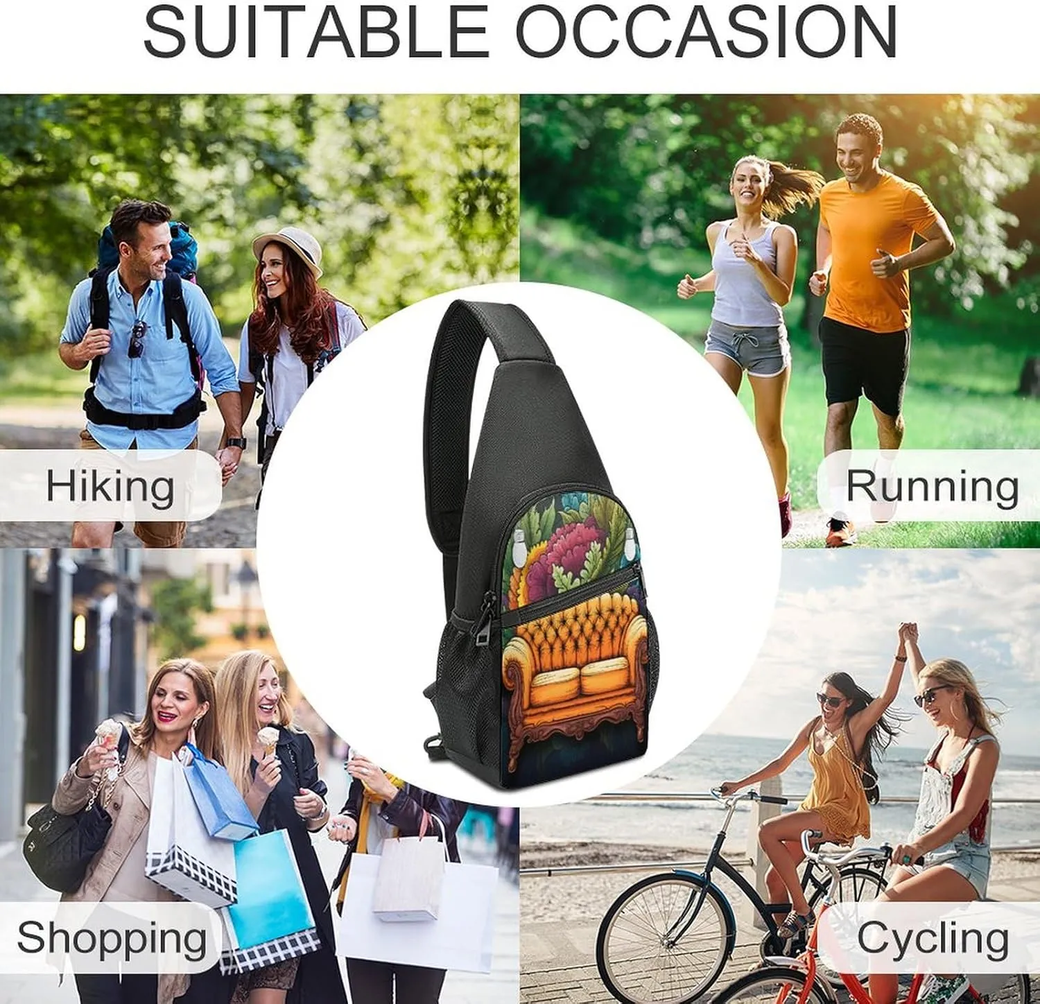 Small Sling Chest Bag Crossbody Bag for Men Women,Couch Lightweight Gym Daypack for Travel Cycling Hiking