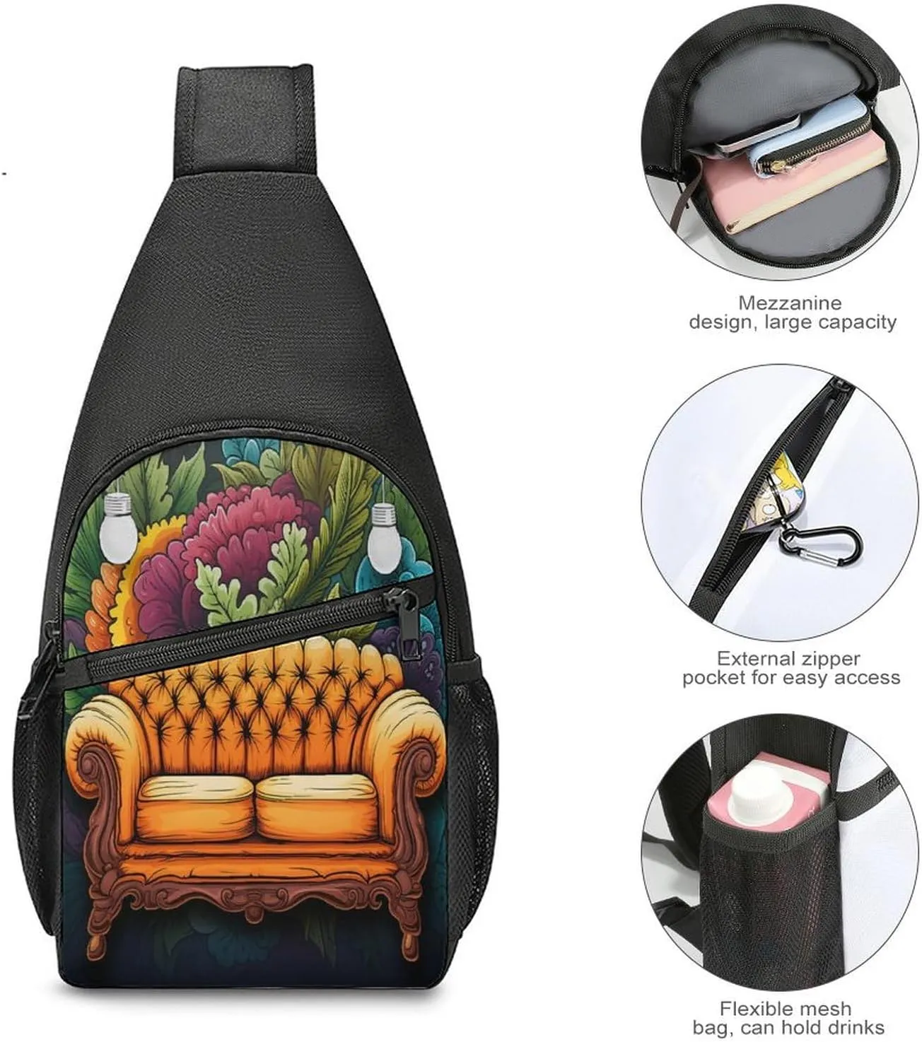 Small Sling Chest Bag Crossbody Bag for Men Women,Couch Lightweight Gym Daypack for Travel Cycling Hiking