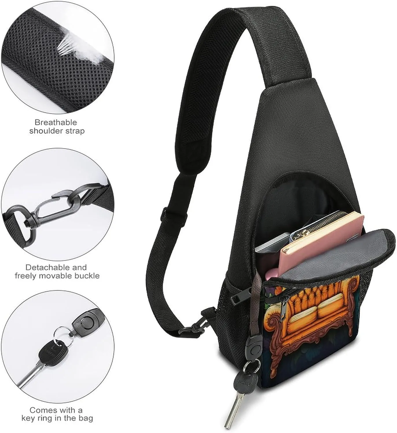 Small Sling Chest Bag Crossbody Bag for Men Women,Couch Lightweight Gym Daypack for Travel Cycling Hiking