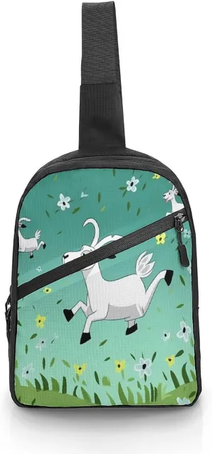 Small Sling Chest Bag Crossbody Bag for Men Women,Goat Frolic Lightweight Gym Daypack for Travel Cycling Hiking