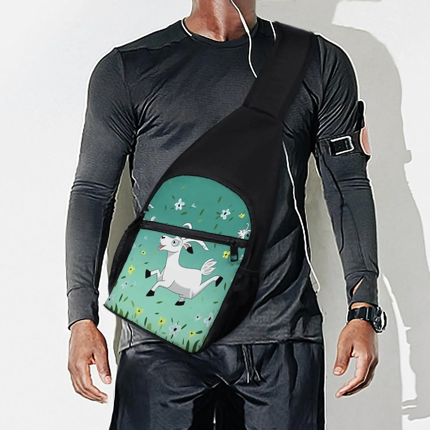 Small Sling Chest Bag Crossbody Bag for Men Women,Goat Frolic Lightweight Gym Daypack for Travel Cycling Hiking