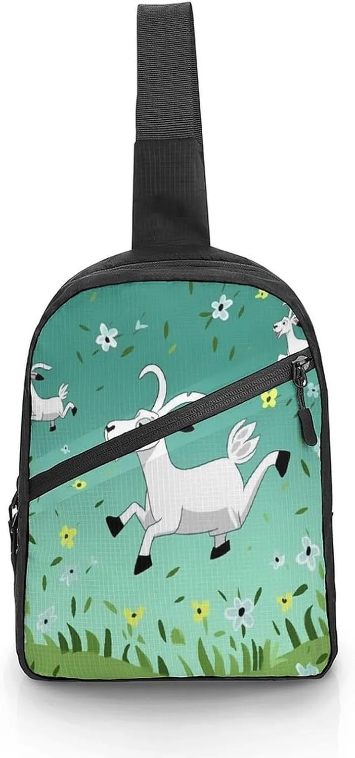 Small Sling Chest Bag Crossbody Bag for Men Women,Goat Frolic Lightweight Gym Daypack for Travel Cycling Hiking