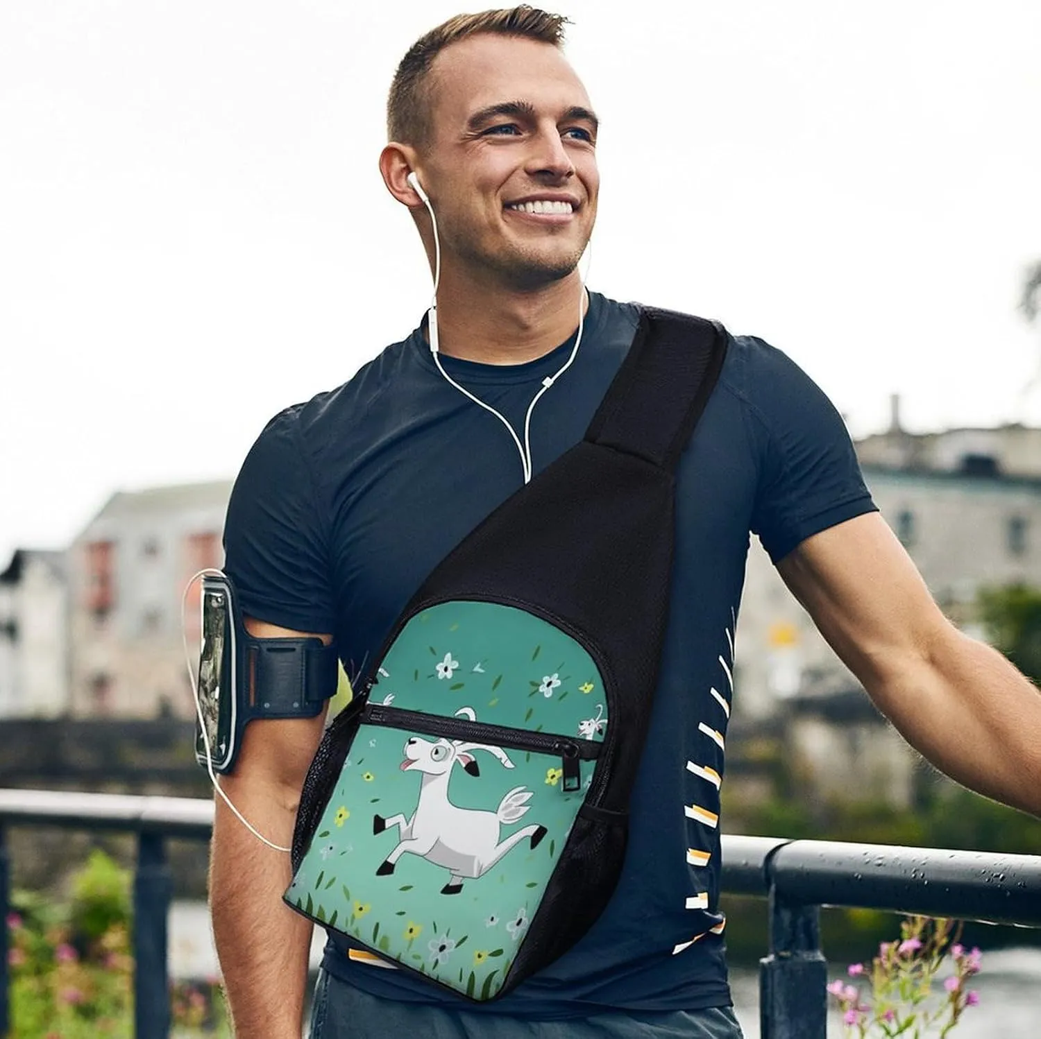 Small Sling Chest Bag Crossbody Bag for Men Women,Goat Frolic Lightweight Gym Daypack for Travel Cycling Hiking