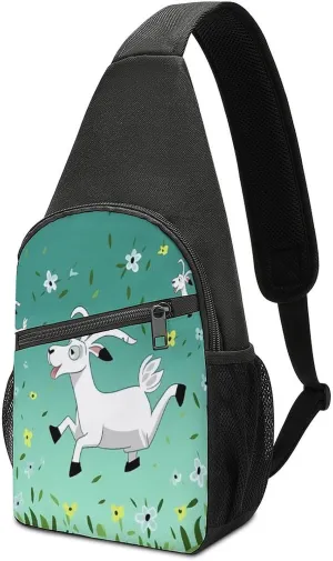 Small Sling Chest Bag Crossbody Bag for Men Women,Goat Frolic Lightweight Gym Daypack for Travel Cycling Hiking