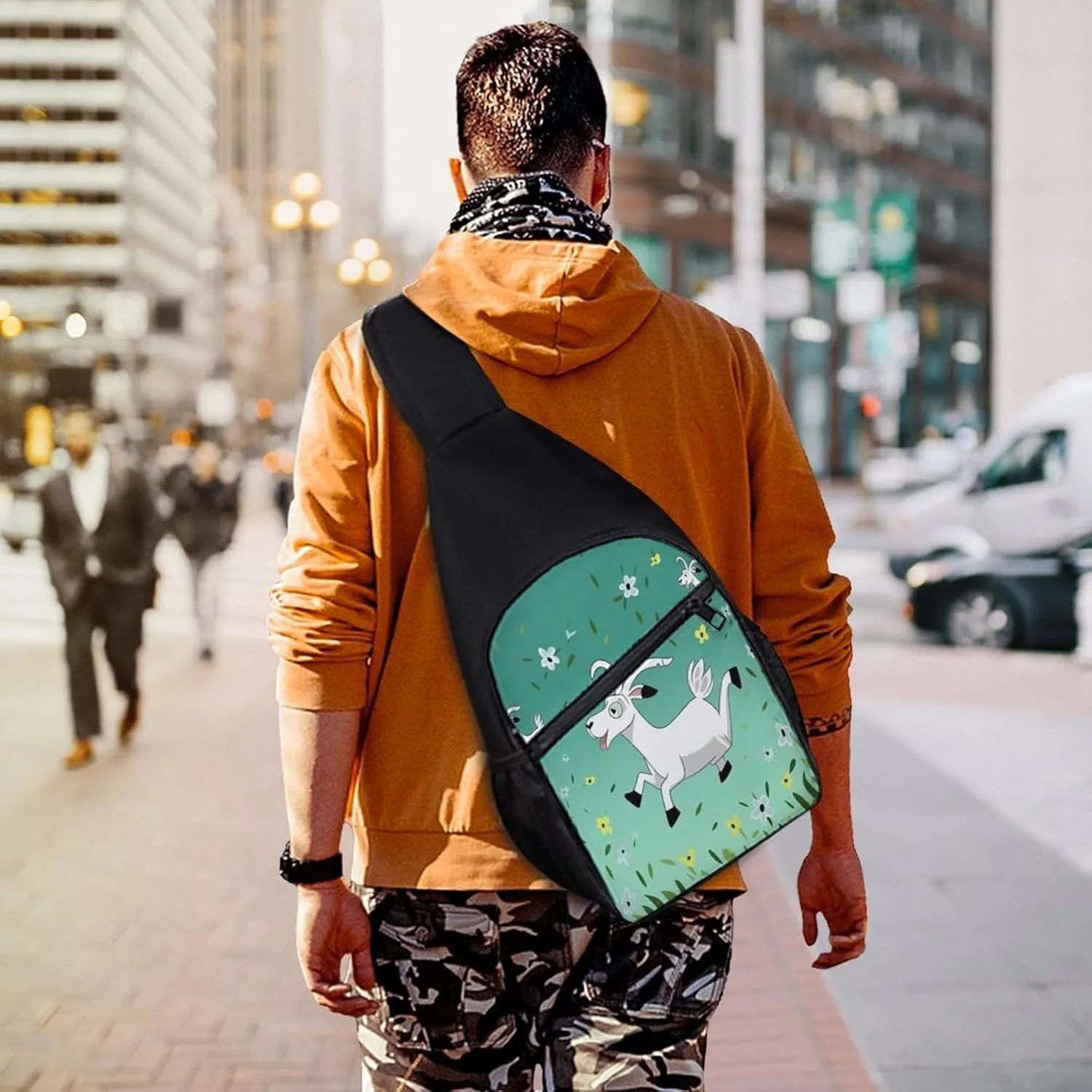 Small Sling Chest Bag Crossbody Bag for Men Women,Goat Frolic Lightweight Gym Daypack for Travel Cycling Hiking