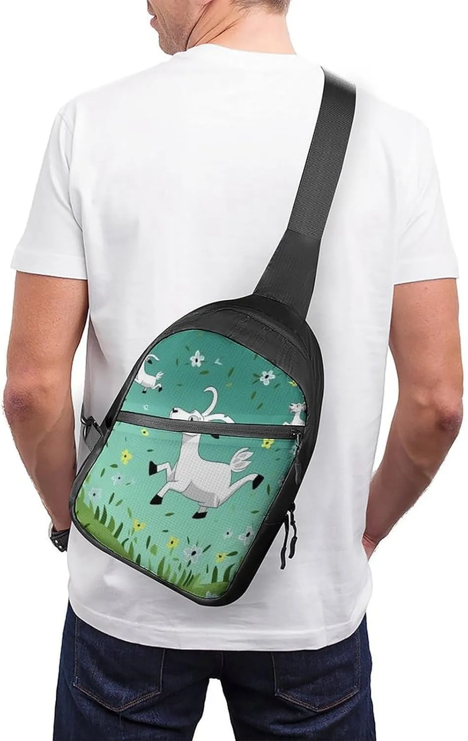 Small Sling Chest Bag Crossbody Bag for Men Women,Goat Frolic Lightweight Gym Daypack for Travel Cycling Hiking