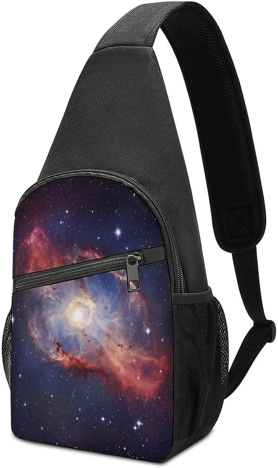 Small Sling Chest Bag Crossbody Bag for Men Women,Universe Gala Lightweight Gym Daypack for Travel Cycling Hiking