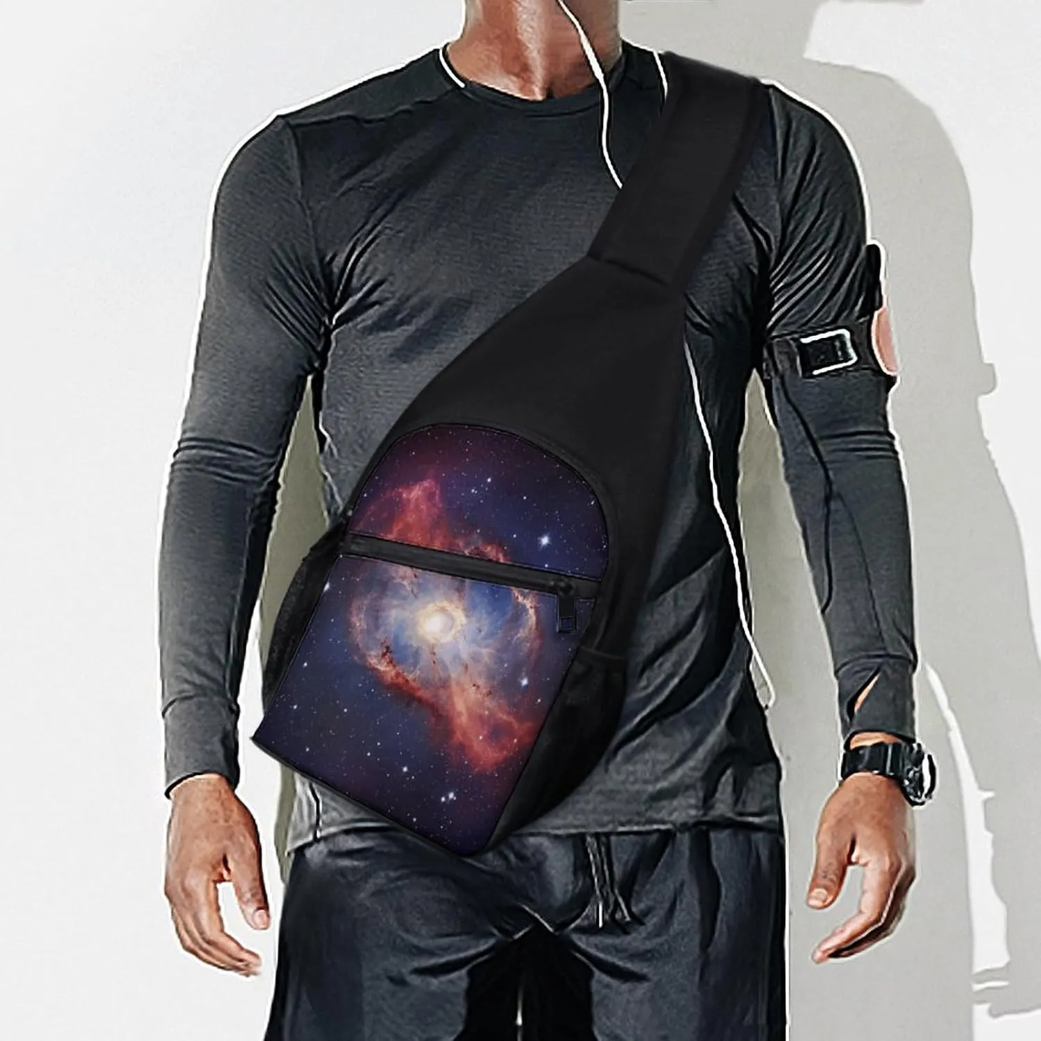 Small Sling Chest Bag Crossbody Bag for Men Women,Universe Gala Lightweight Gym Daypack for Travel Cycling Hiking