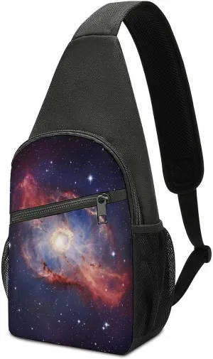 Small Sling Chest Bag Crossbody Bag for Men Women,Universe Gala Lightweight Gym Daypack for Travel Cycling Hiking