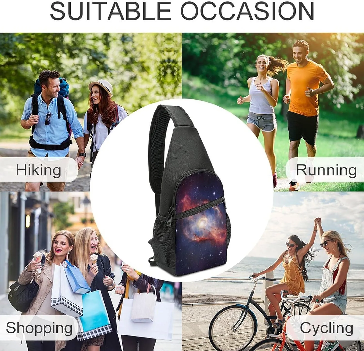 Small Sling Chest Bag Crossbody Bag for Men Women,Universe Gala Lightweight Gym Daypack for Travel Cycling Hiking