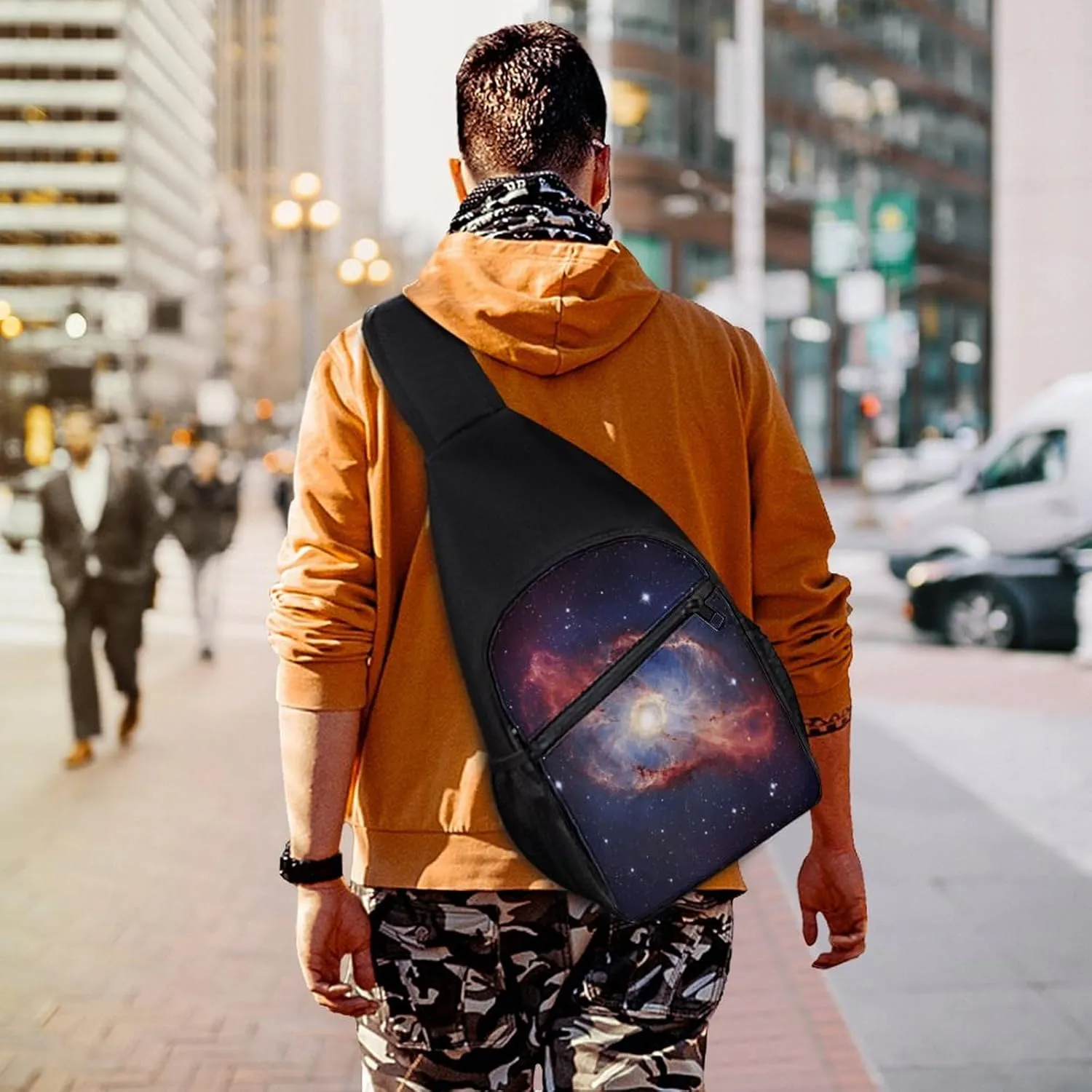 Small Sling Chest Bag Crossbody Bag for Men Women,Universe Gala Lightweight Gym Daypack for Travel Cycling Hiking