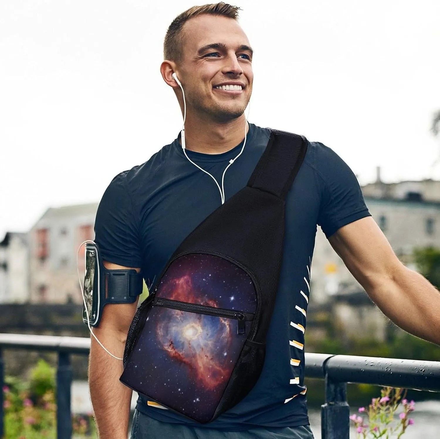 Small Sling Chest Bag Crossbody Bag for Men Women,Universe Gala Lightweight Gym Daypack for Travel Cycling Hiking
