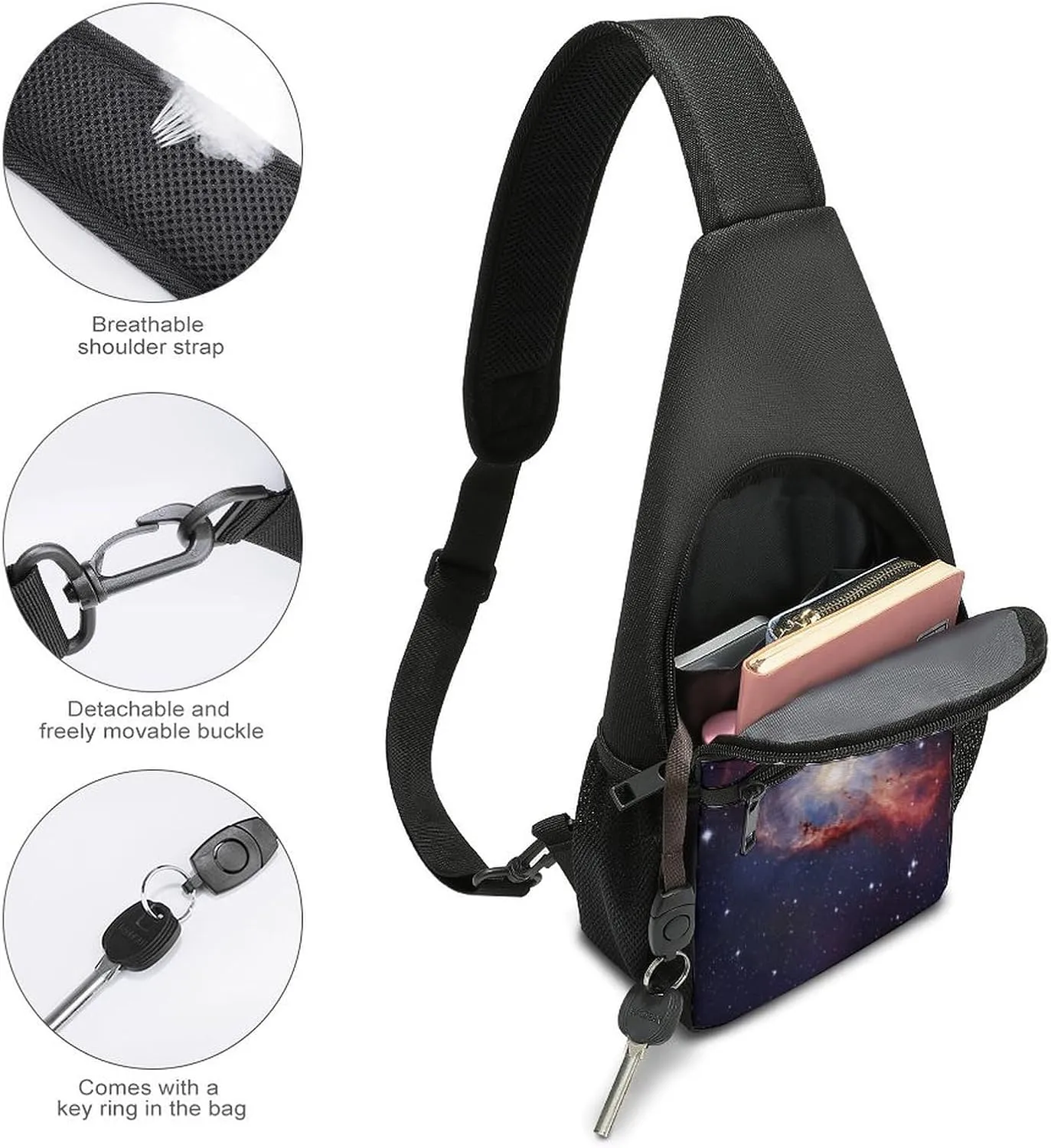 Small Sling Chest Bag Crossbody Bag for Men Women,Universe Gala Lightweight Gym Daypack for Travel Cycling Hiking