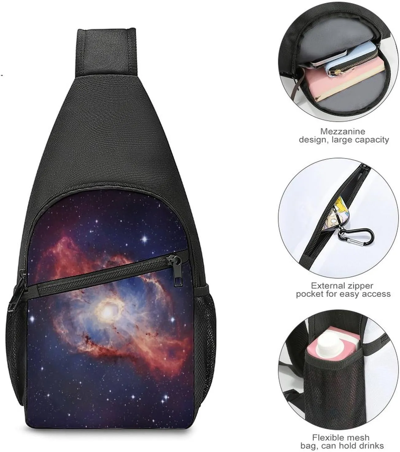 Small Sling Chest Bag Crossbody Bag for Men Women,Universe Gala Lightweight Gym Daypack for Travel Cycling Hiking