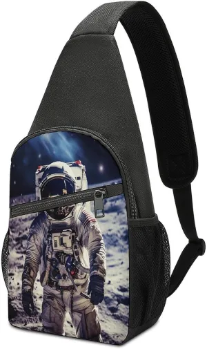 Small Sling Chest Bag Crossbody Bag for Men Women,US Astronaut Travel Moon Lightweight Gym Daypack for Travel Cycling Hiking