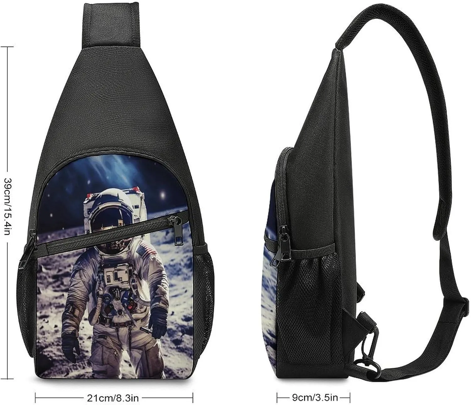 Small Sling Chest Bag Crossbody Bag for Men Women,US Astronaut Travel Moon Lightweight Gym Daypack for Travel Cycling Hiking